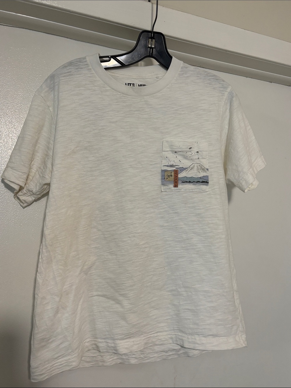 White Short Sleeve Pocket Tee Japanese themed with Scenic Graphic front and back